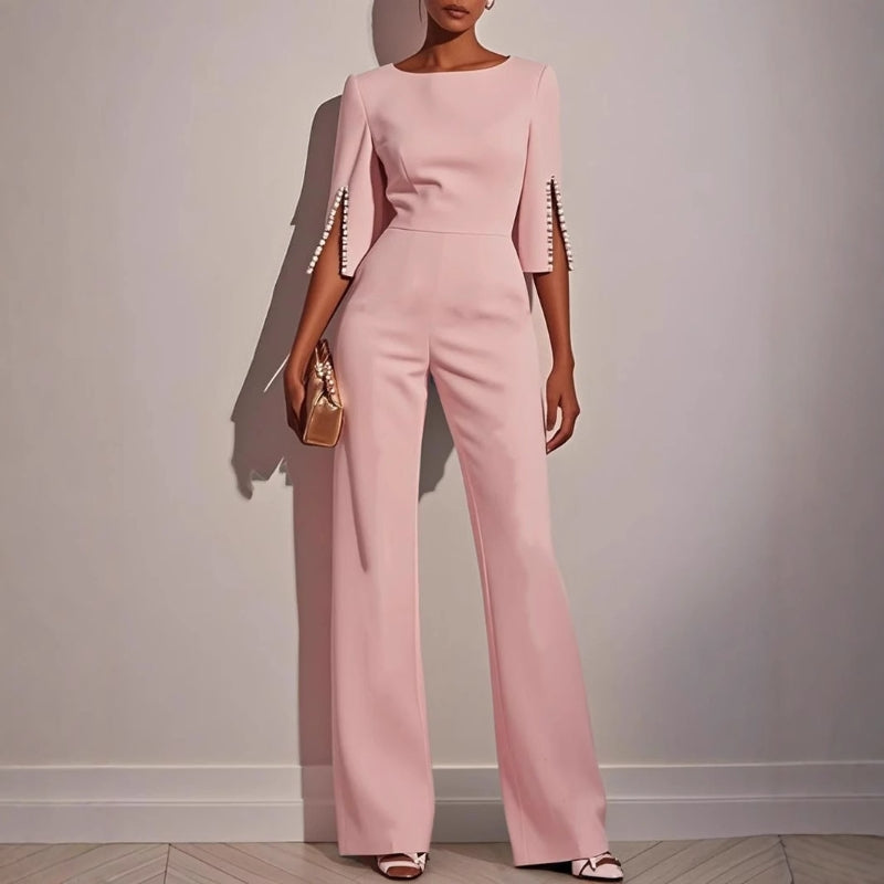 Maureen | Women’s Elegant Wide-Leg Jumpsuit with Pearl Trim