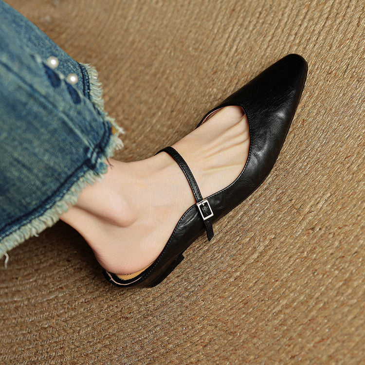 Womens Leather Mule Flats
