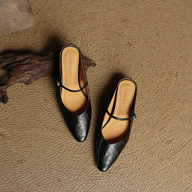 Womens Leather Mule Flats