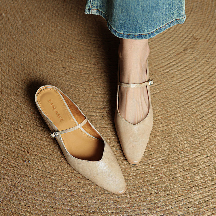 Womens Leather Mule Flats