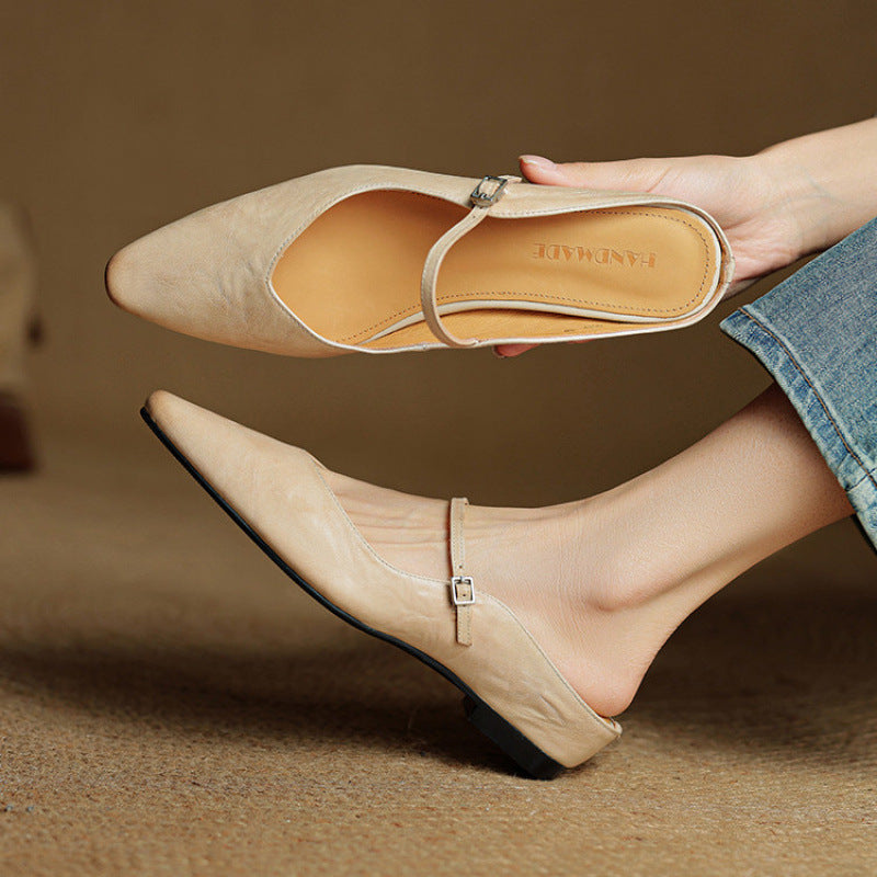 Womens Leather Mule Flats