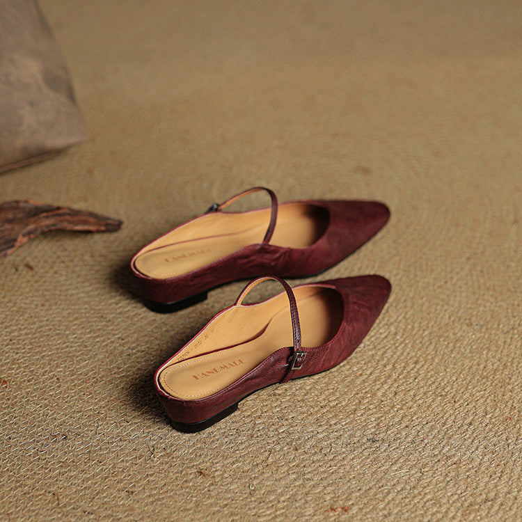 Womens Leather Mule Flats