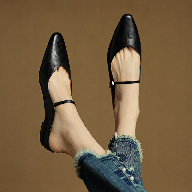 Womens Leather Mule Flats