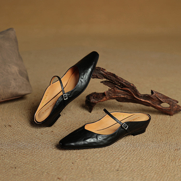 Womens Leather Mule Flats