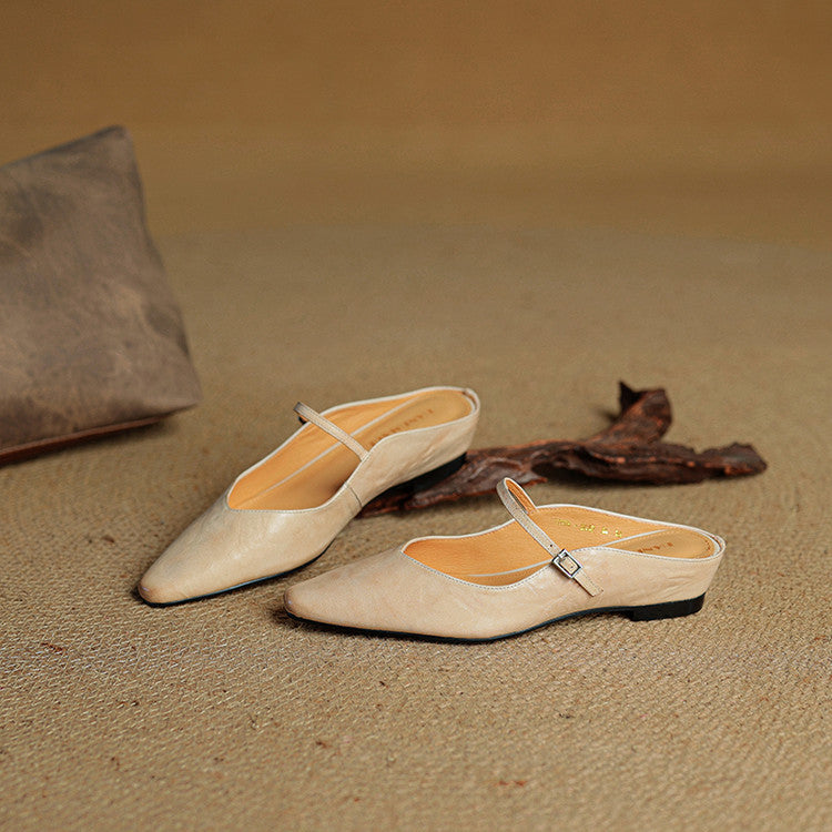 Womens Leather Mule Flats
