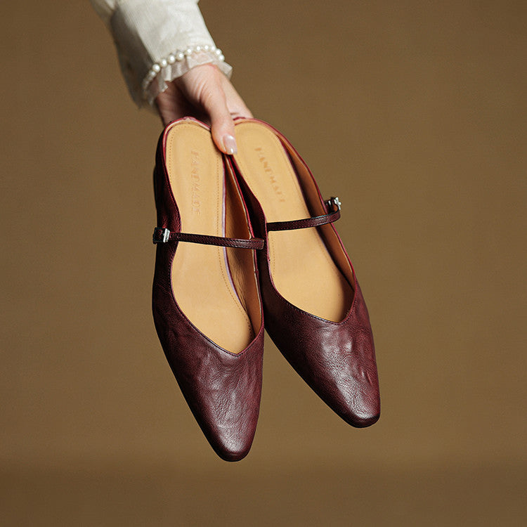 Womens Leather Mule Flats