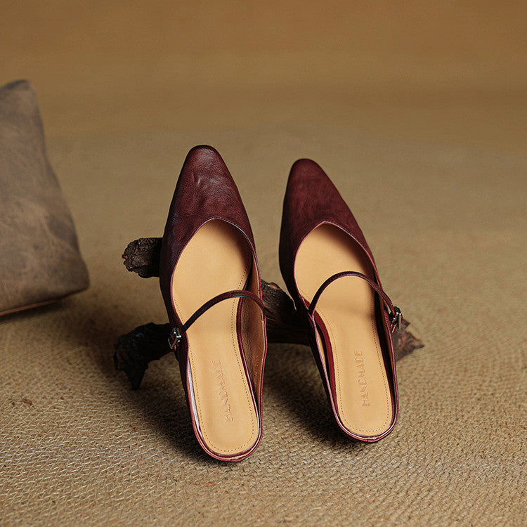 Womens Leather Mule Flats