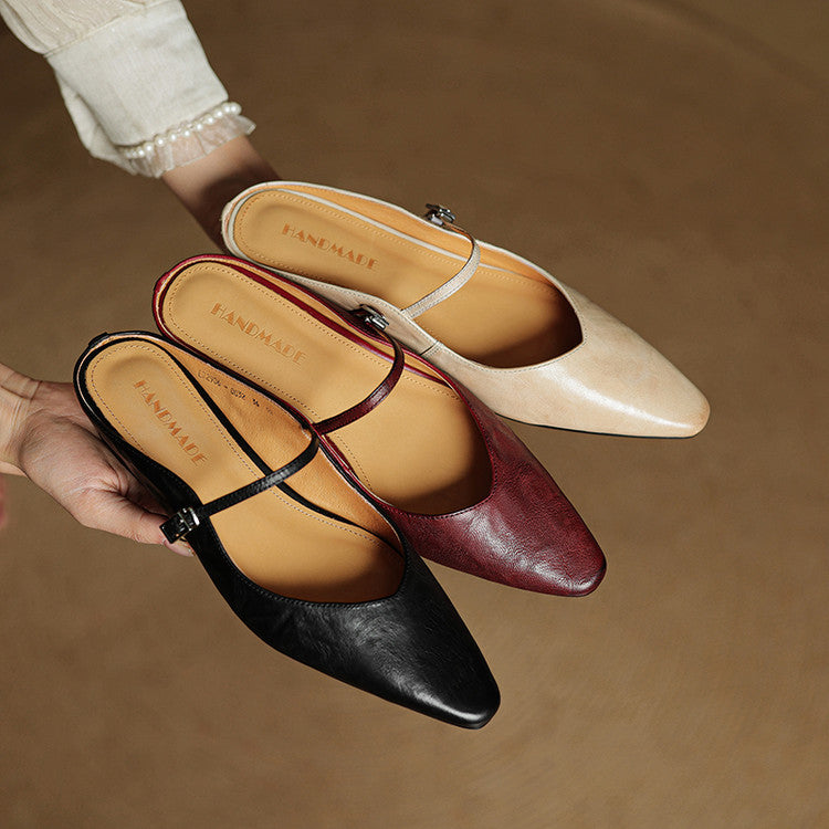 Womens Leather Mule Flats