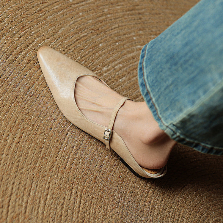 Womens Leather Mule Flats