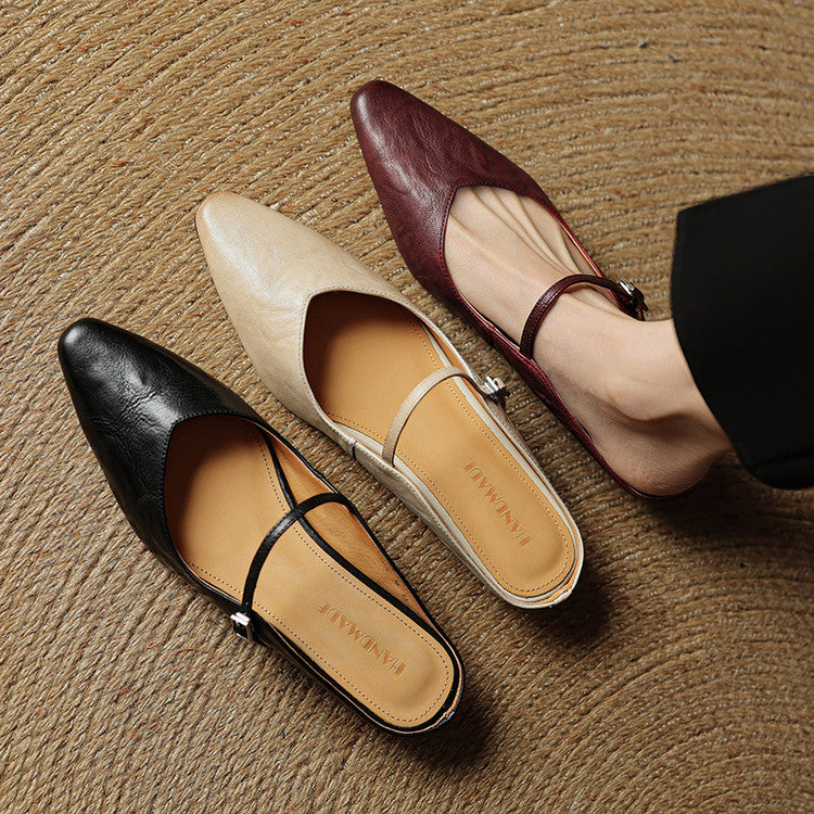 Womens Leather Mule Flats