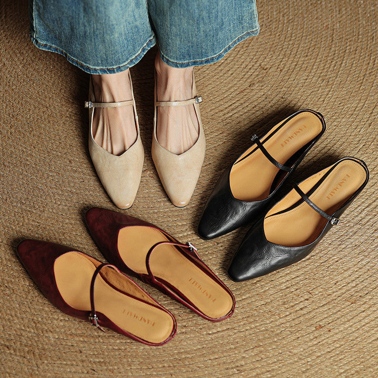 Womens Leather Mule Flats
