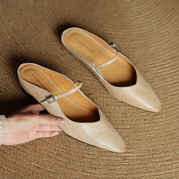 Womens Leather Mule Flats