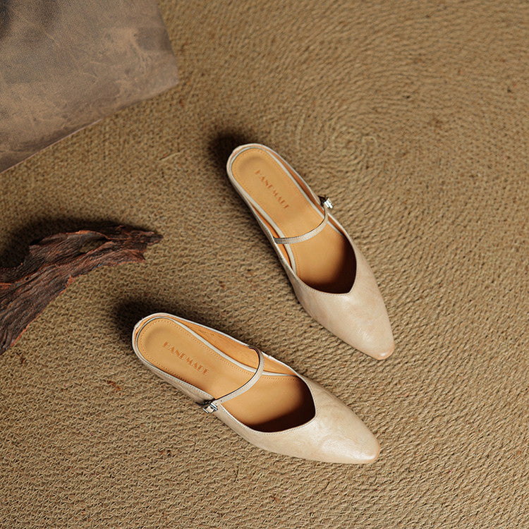 Womens Leather Mule Flats