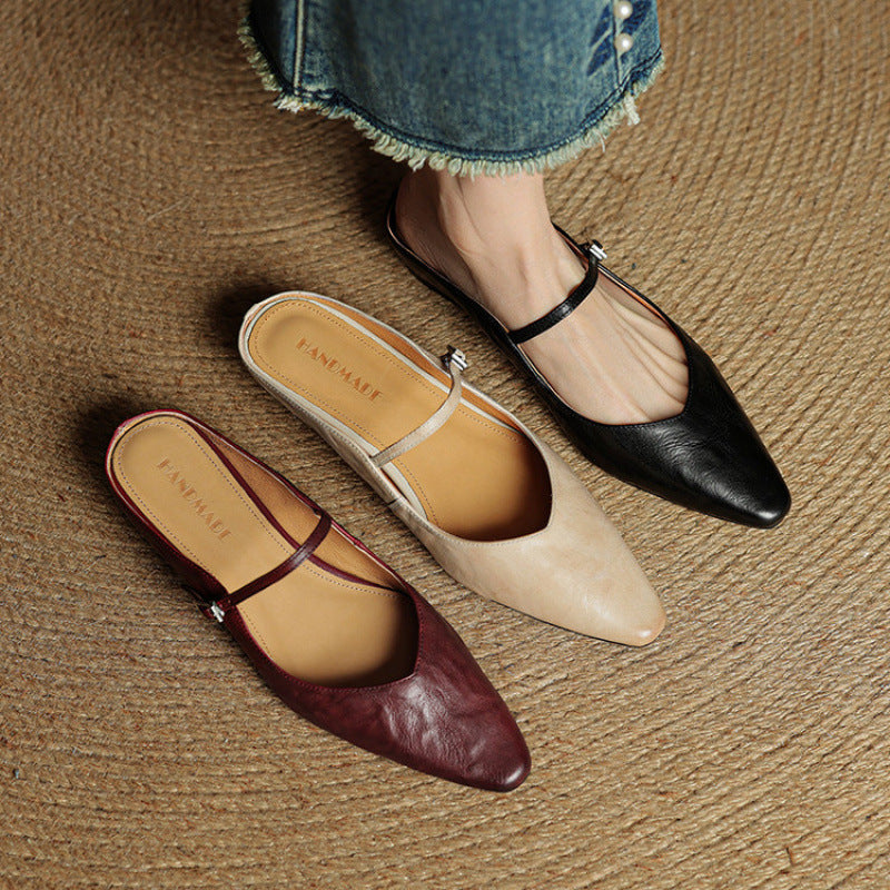 Womens Leather Mule Flats