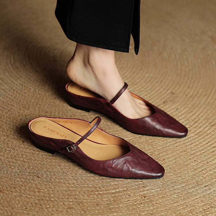 Womens Leather Mule Flats