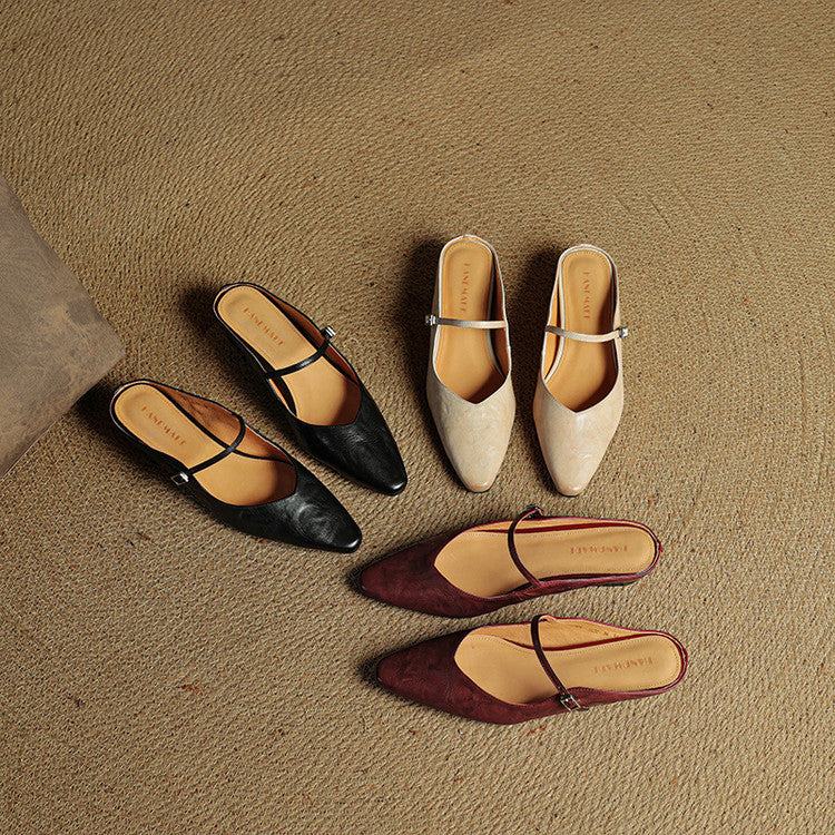Womens Leather Mule Flats