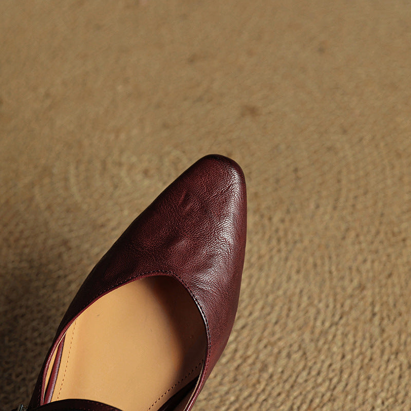 Womens Leather Mule Flats