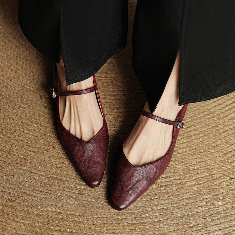 Womens Leather Mule Flats