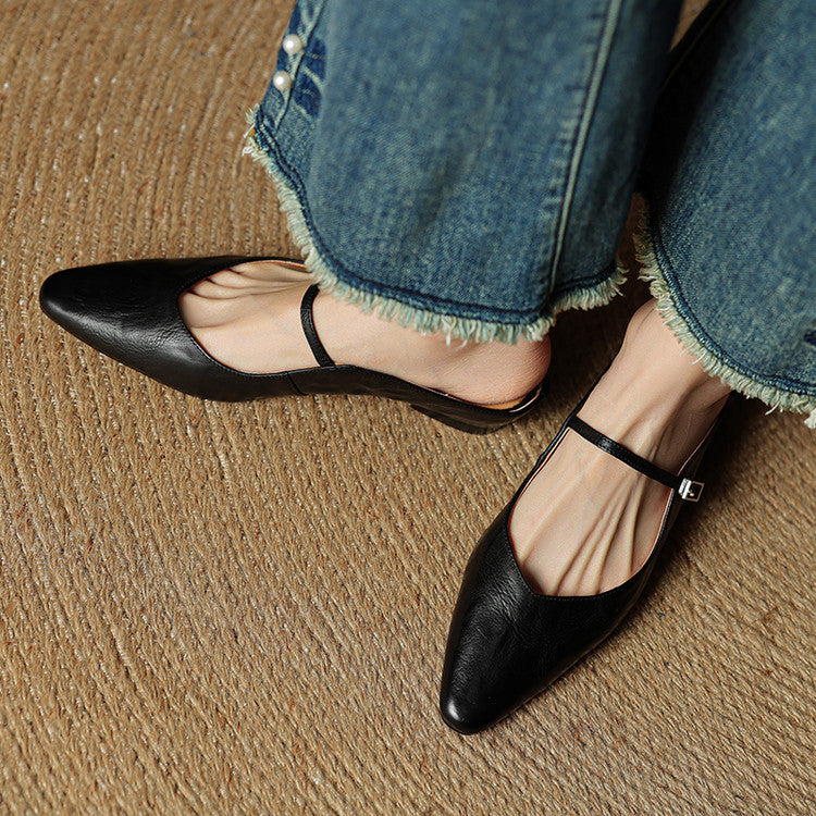 Womens Leather Mule Flats